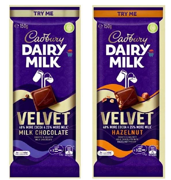 New Cadbury Velvet Chocolate Blocks Milk Chocolate and Hazelnut available for Export by PATAZA